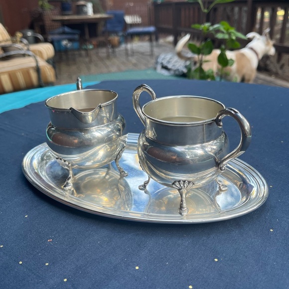Sterling Silver Tray with Sterling Cream and Sugar, Serving Set - Picture 7 of 16